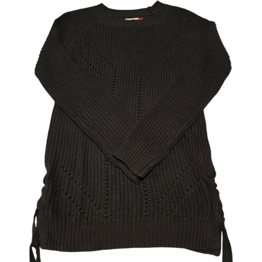 SO Perfectly You Womens Black Chunky Knit Lace Up Side Tunic Sweater Y2K Size XS